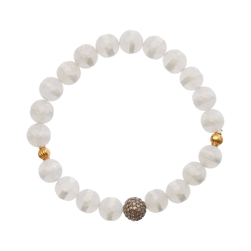 White Agate Stripe Bracelet 38 - Globetrotter - Ileana Makri store