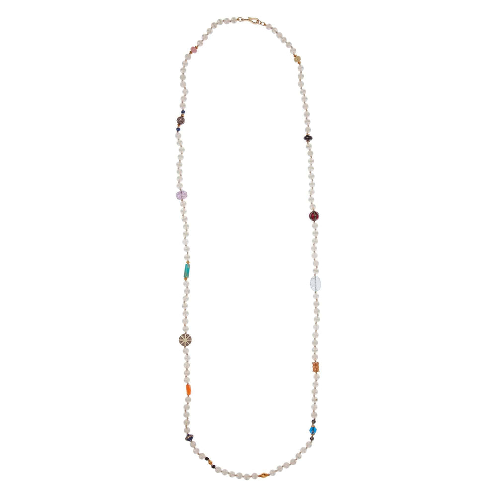White Agate Stripe Necklace 1 (100cm) - Globetrotter - Ileana Makri