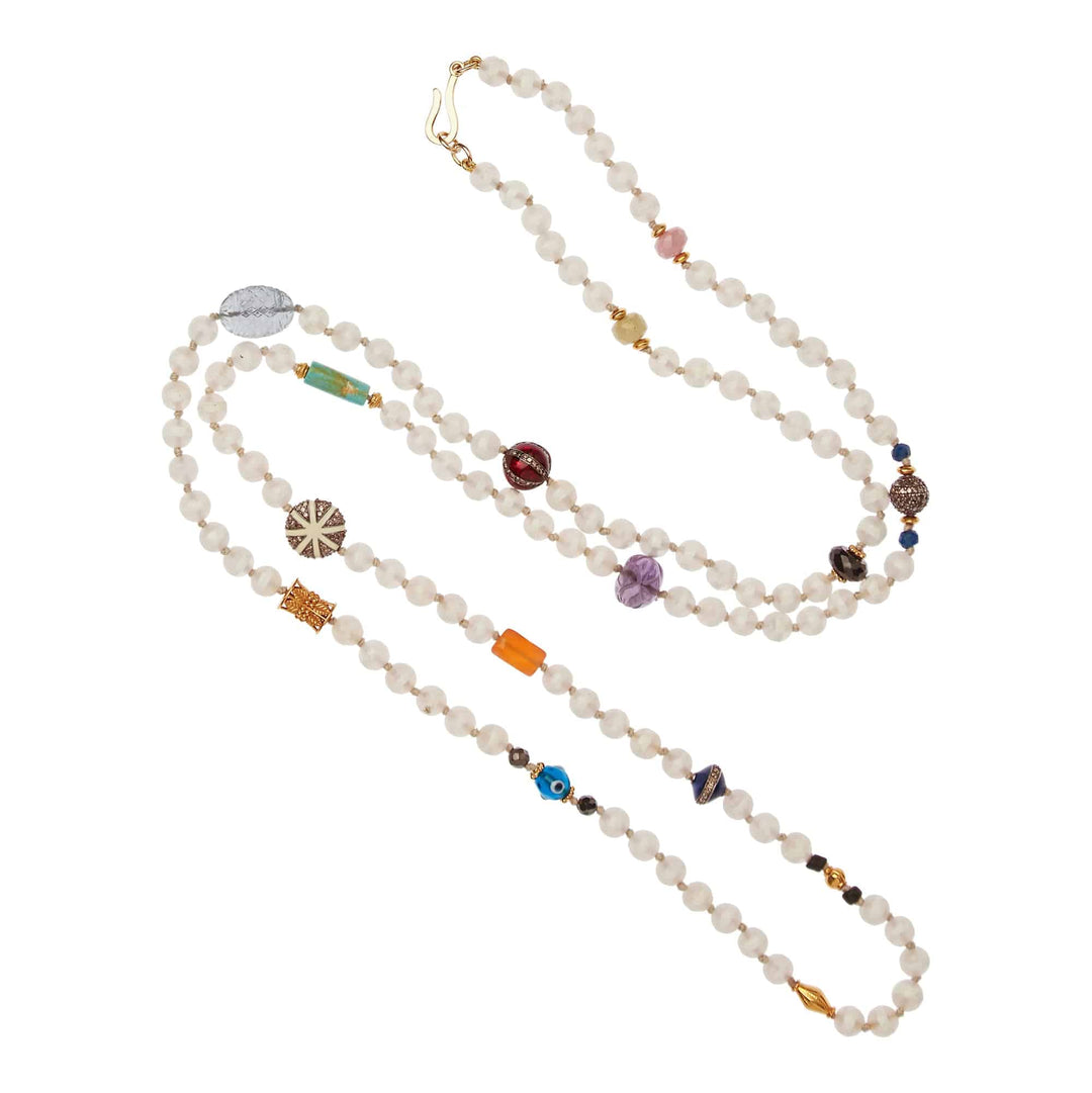 White Agate Stripe Necklace 1 (100cm) - Globetrotter - Ileana Makri