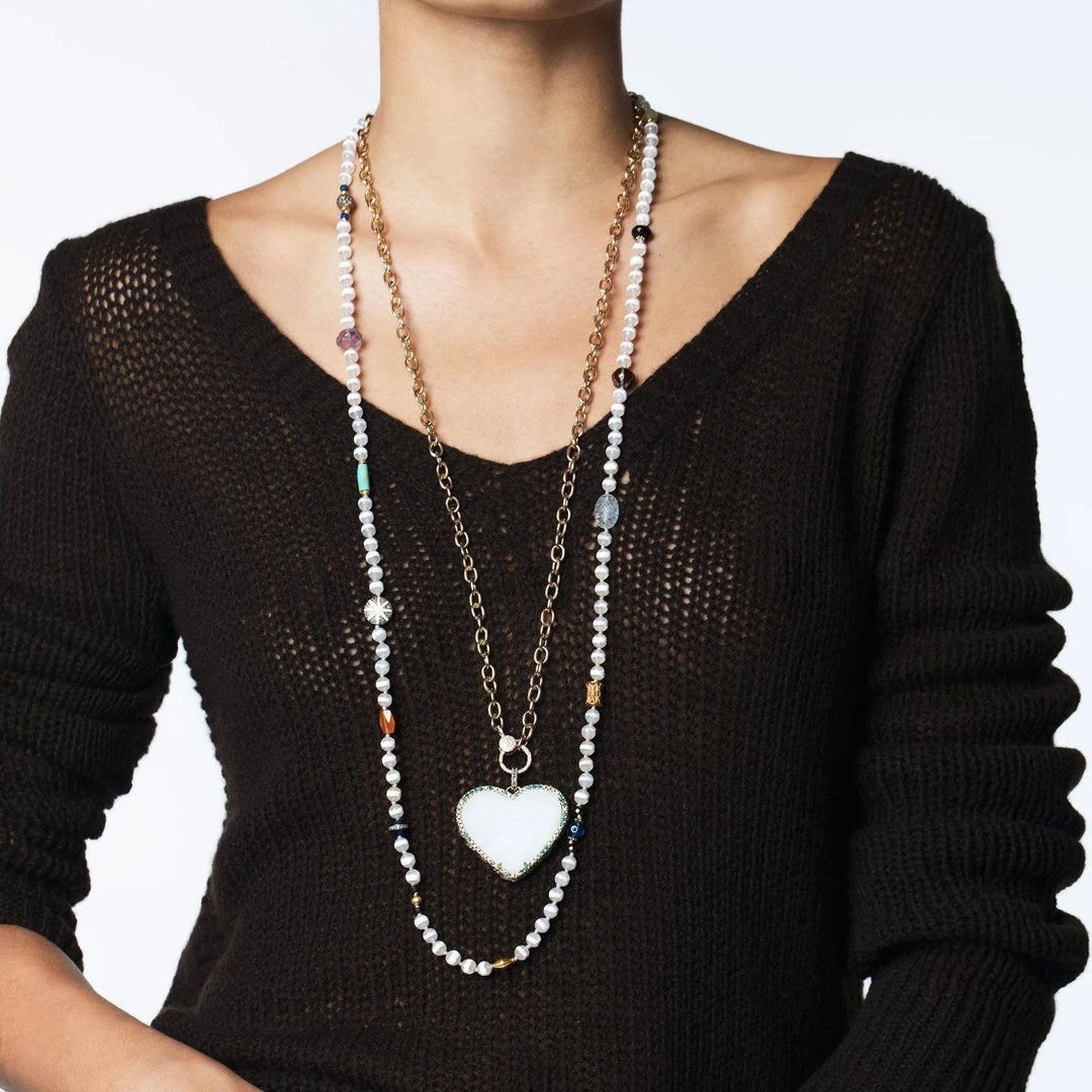 White Agate Stripe Necklace 10 (80cm) - Globetrotter - Ileana Makri store