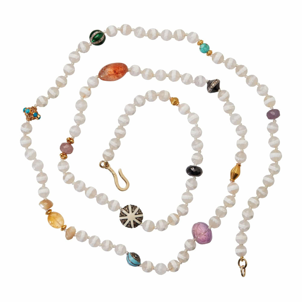 White Agate Stripe Necklace 10 (80cm) - Globetrotter - Ileana Makri