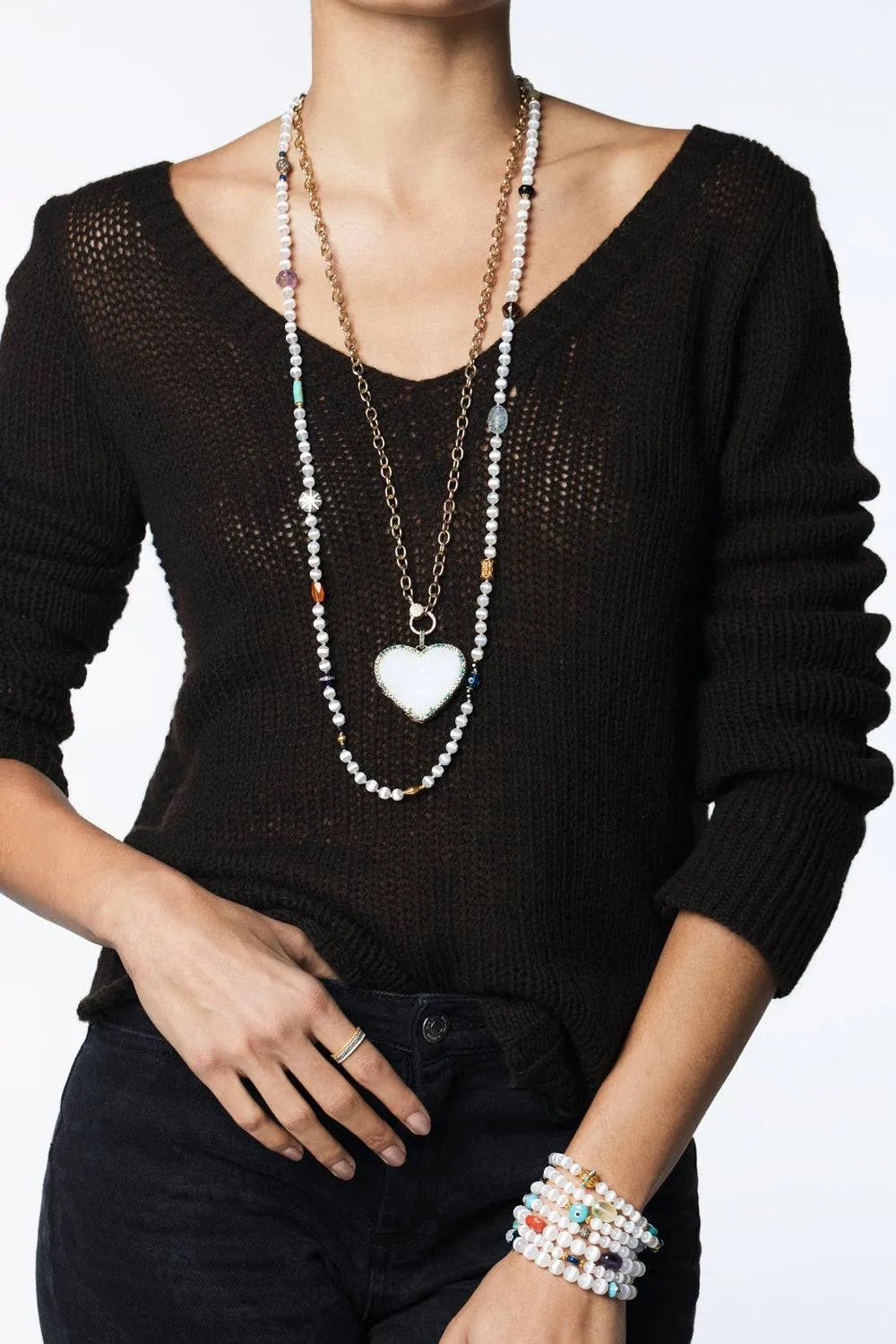 White Agate Stripe Necklace 10 (80cm) - Globetrotter - Ileana Makri