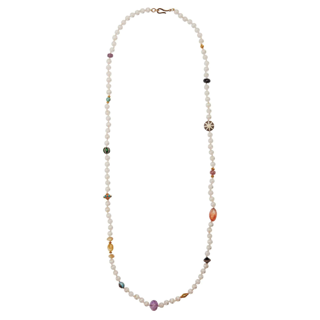 White Agate Stripe Necklace 10 (80cm) - Globetrotter - Ileana Makri