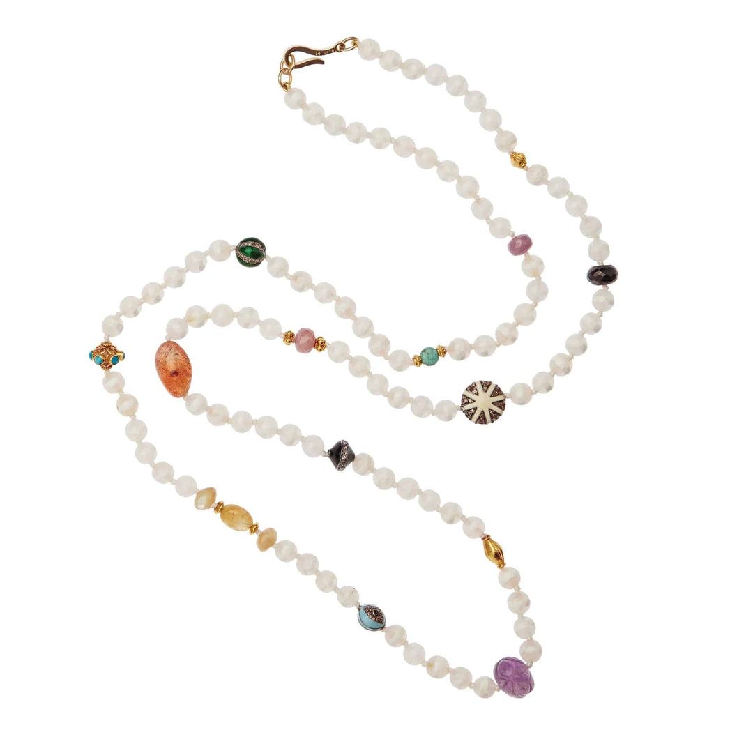 White Agate Stripe Necklace 10 (80cm) - Globetrotter - Ileana Makri