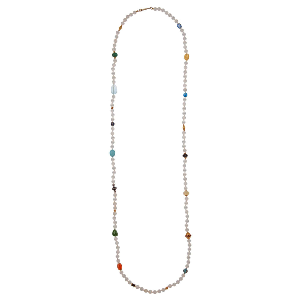 White Agate Stripe Necklace 26 (100cm) - Globetrotter - Ileana Makri store