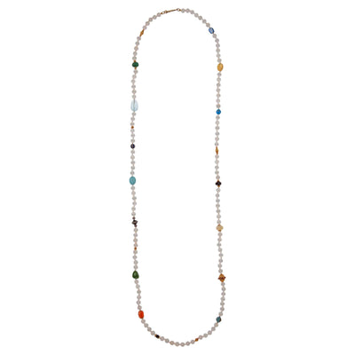White Agate Stripe Necklace 26 (100cm) - Globetrotter - Ileana Makri store