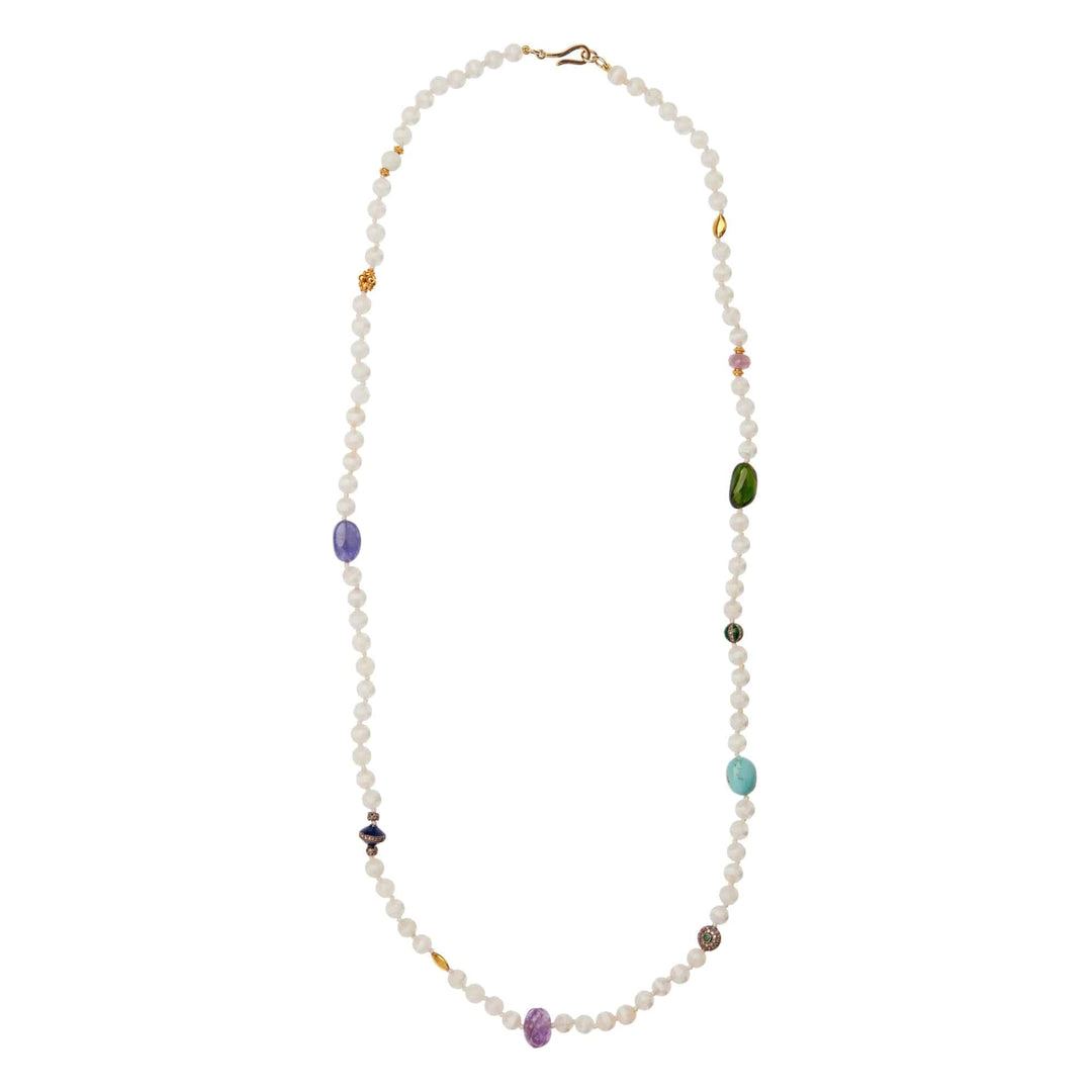 White Agate Stripe Necklace 9 (70cm) - Globetrotter - Ileana Makri