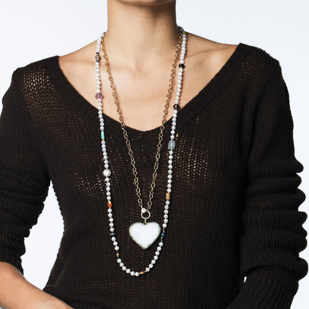 White Agate Stripe Necklace 9 (70cm) - Globetrotter - Ileana Makri