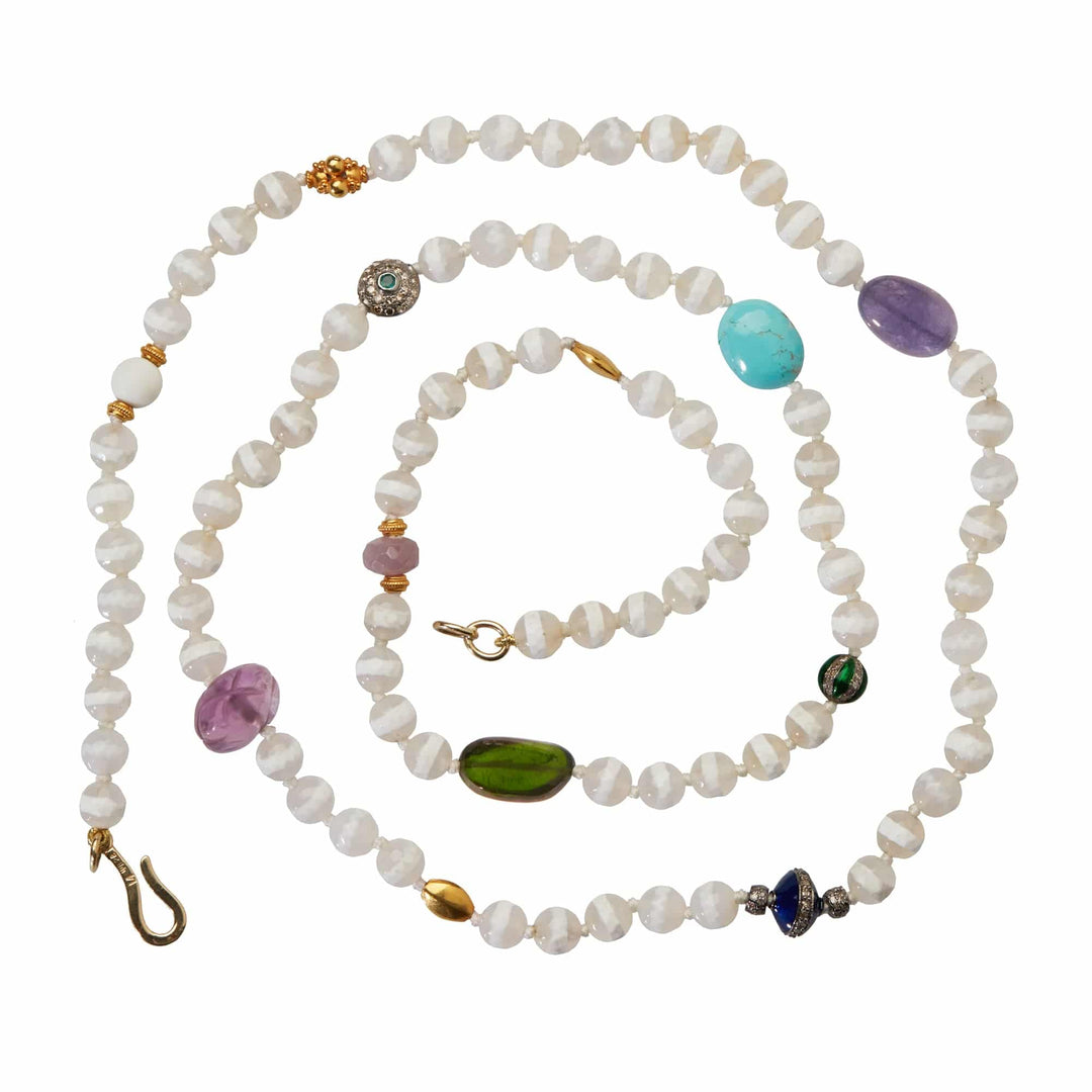 White Agate Stripe Necklace 9 (70cm) - Globetrotter - Ileana Makri