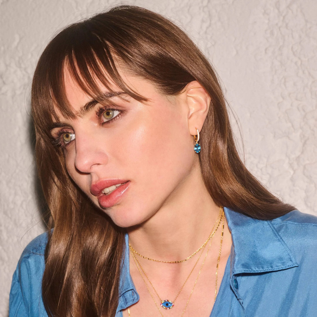 White Enamel & Blue Topaz Hoops - Eye M Neon Rocks - Ileana Makri
