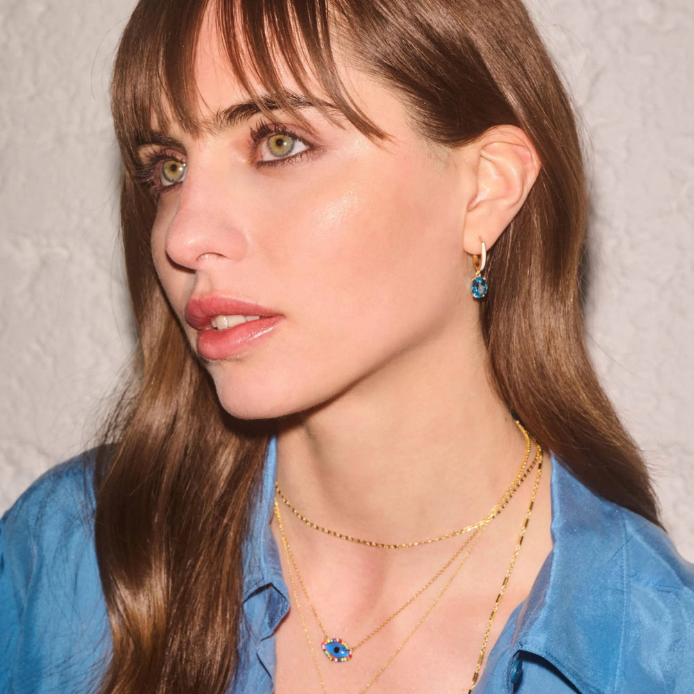 White Enamel & Blue Topaz Hoops - Eye M Neon Rocks - Ileana Makri