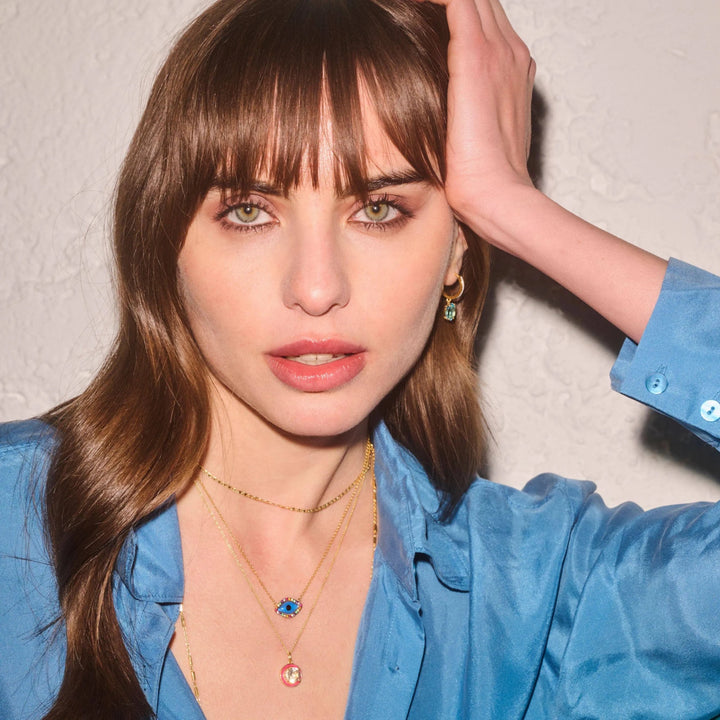 White Enamel & Blue Topaz Hoops - Eye M Neon Rocks - Ileana Makri