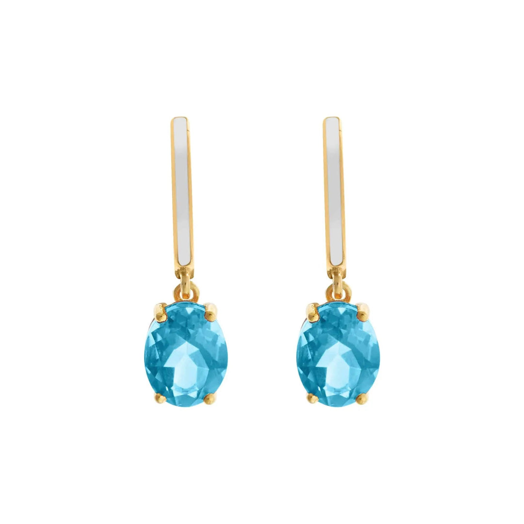 White Enamel & Blue Topaz Hoops - Eye M Neon Rocks - Ileana Makri