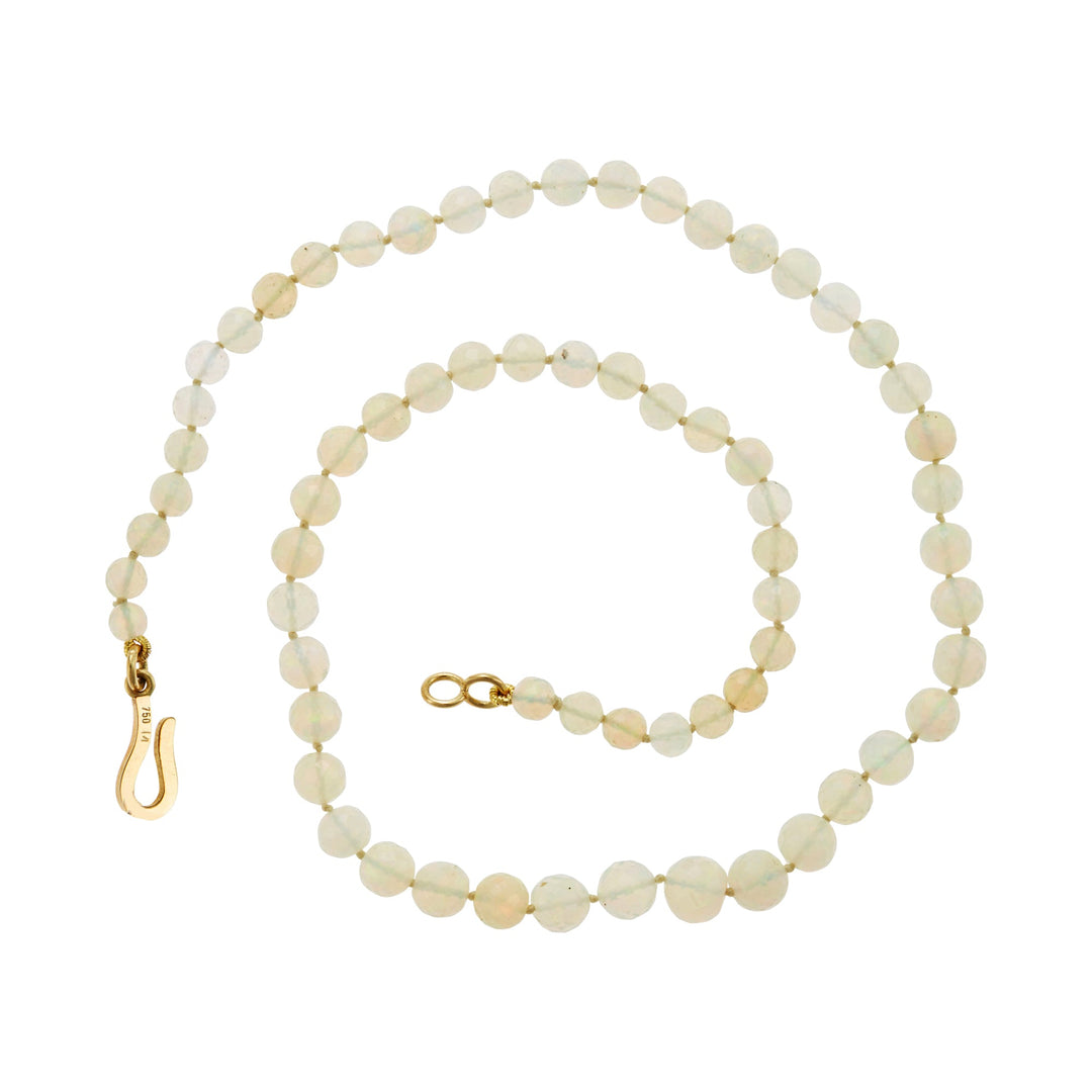 White Faceted Round Opal Beaded Necklace 217 (40cm) - Globetrotter - Ileana Makri