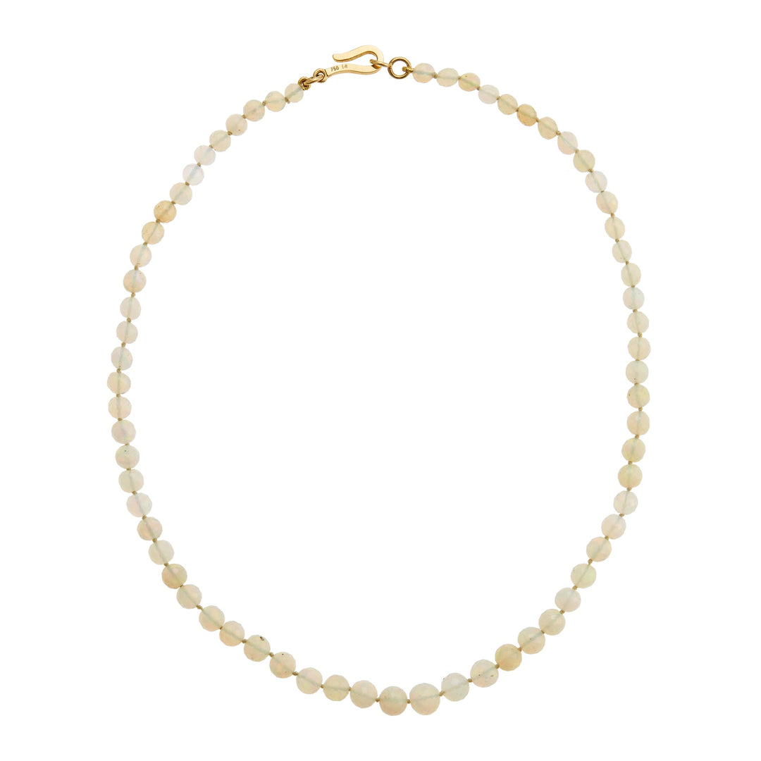 White Faceted Round Opal Beaded Necklace 217 (40cm) - Globetrotter - Ileana Makri