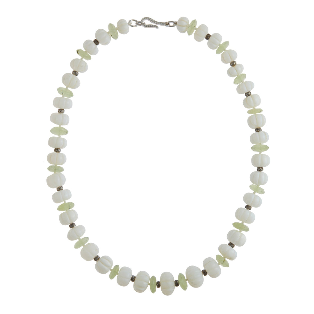 White Melon Opal Beaded Necklace 195 (45cm) - Globetrotter - Ileana Makri