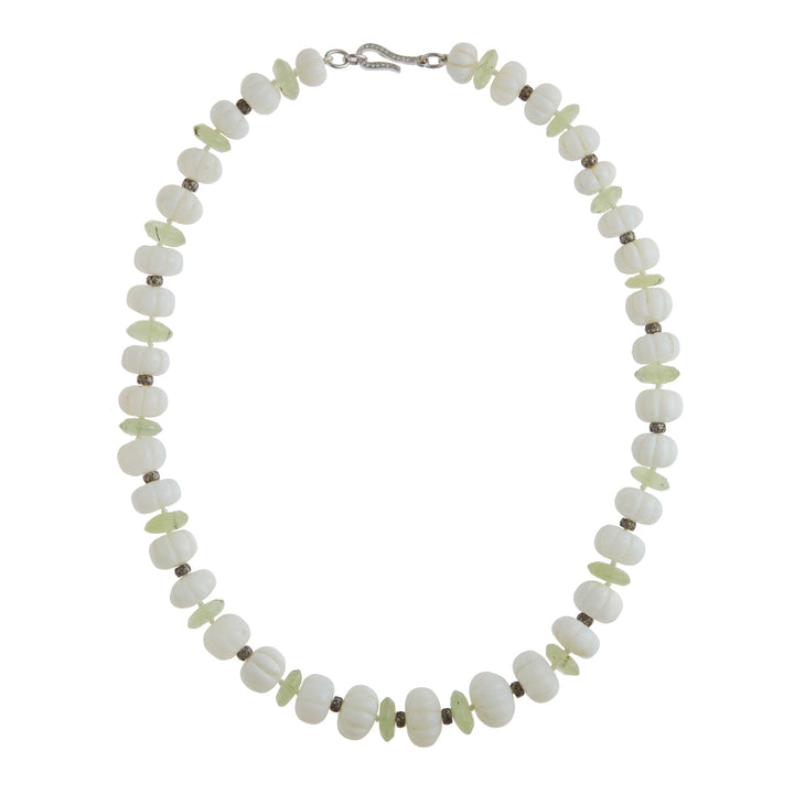 White Melon Opal Beaded Necklace 195 (45cm) - Globetrotter - Ileana Makri
