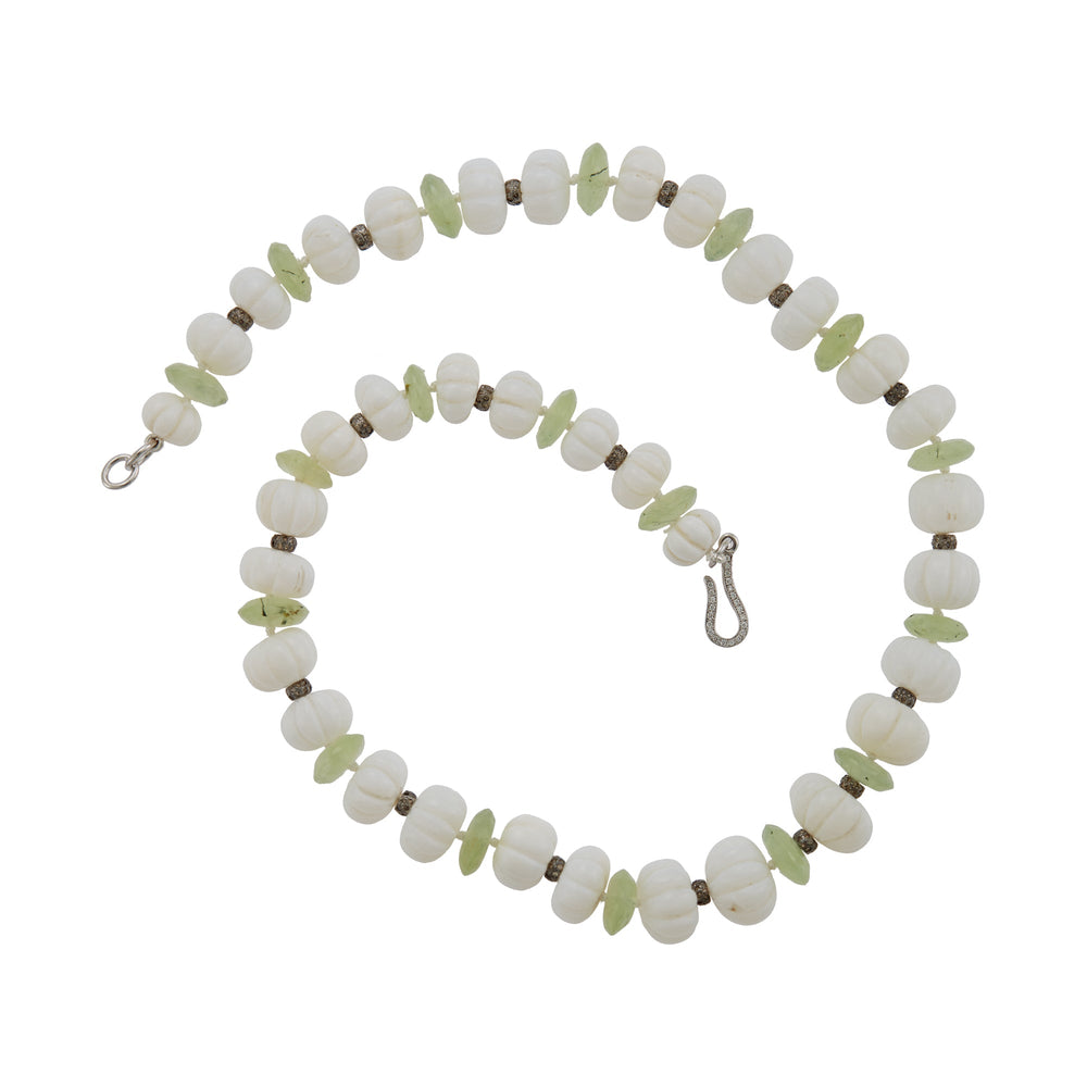 White Melon Opal Beaded Necklace 195 (45cm) - Globetrotter - Ileana Makri