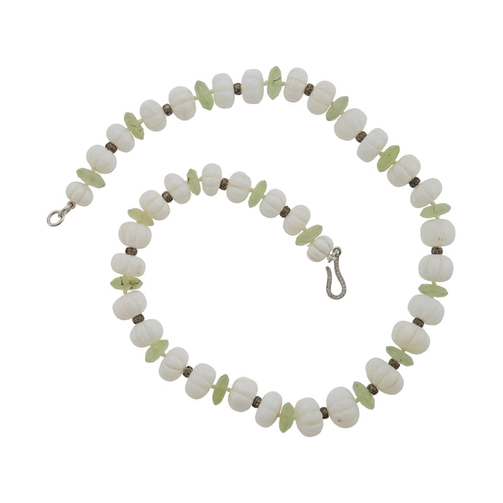 White Melon Opal Beaded Necklace 195 (45cm) - Globetrotter - Ileana Makri