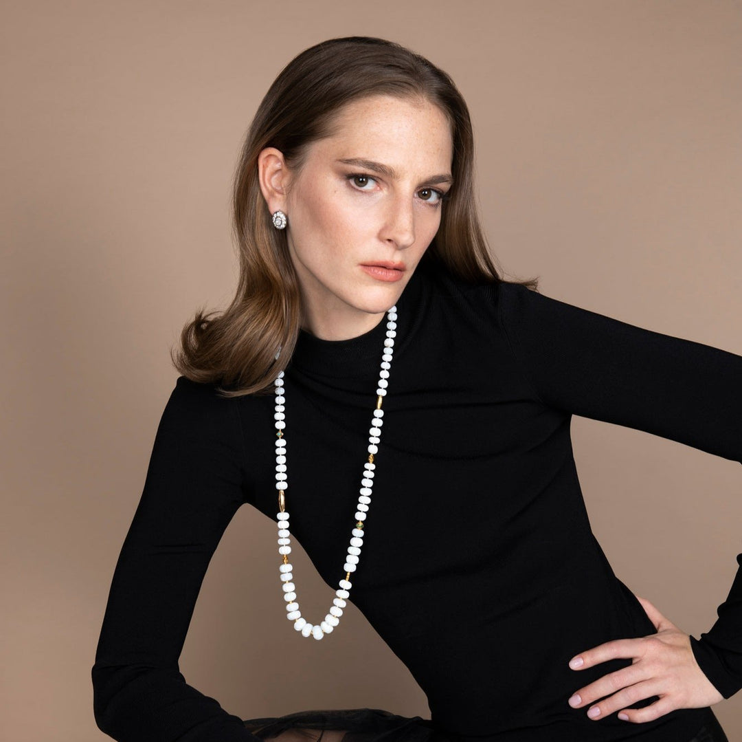 White Opal Beaded Necklace 226 (100cm) - Globetrotter - Ileana Makri