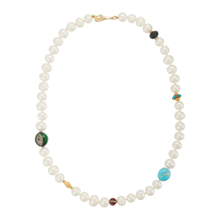 White Pearl Globe Beaded Necklace 81 (45cm) - Globetrotter - Ileana Makri