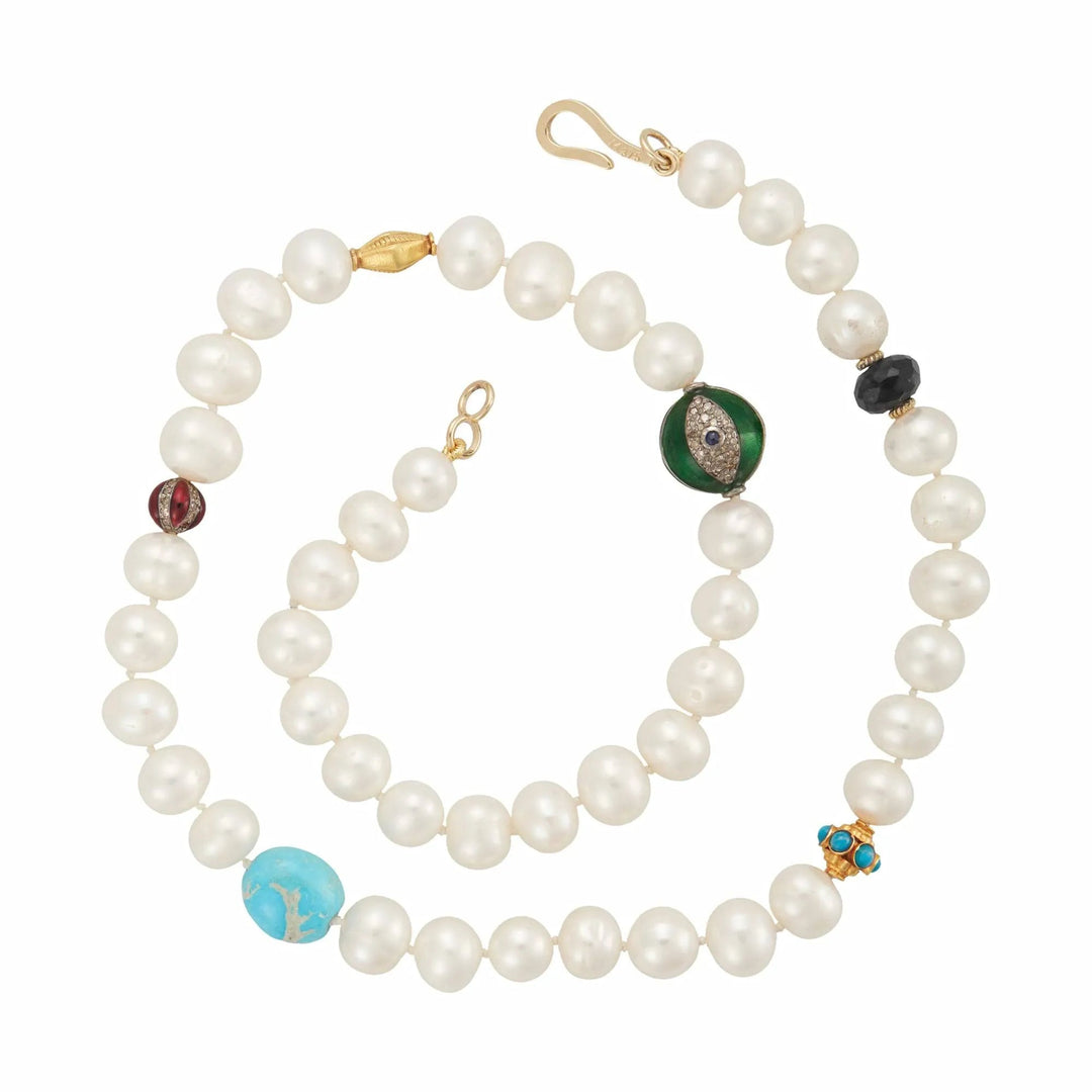 White Pearl Globe Beaded Necklace 81 (45cm) - Globetrotter - Ileana Makri
