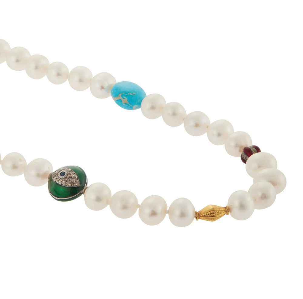 White Pearl Globe Beaded Necklace 81 (45cm) - Globetrotter - Ileana Makri