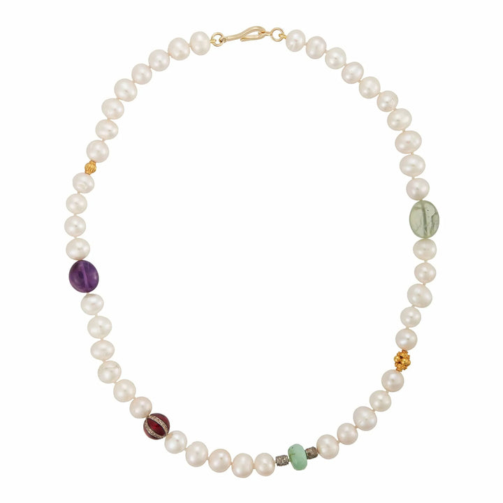 White Pearl Globe Beaded Necklace 82 (45cm) - Globetrotter - Ileana Makri store