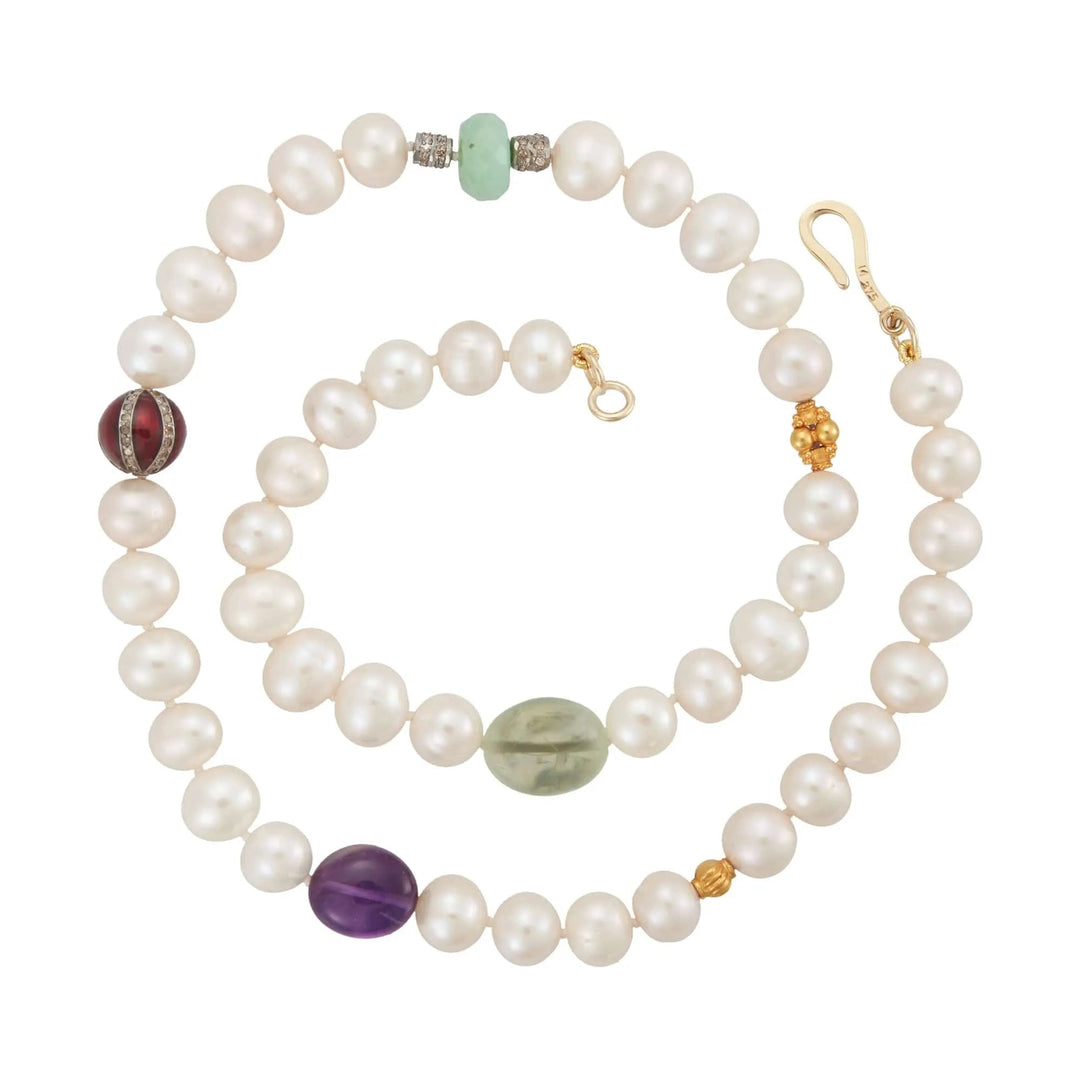 White Pearl Globe Beaded Necklace 82 (45cm) - Globetrotter - Ileana Makri