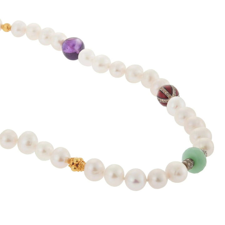 White Pearl Globe Beaded Necklace 82 (45cm) - Globetrotter - Ileana Makri