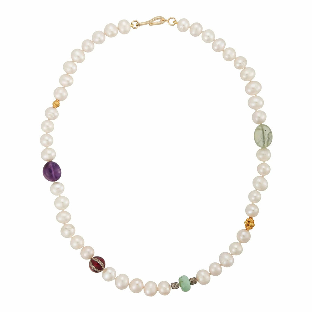 White Pearl Globe Beaded Necklace 82 (45cm) - Globetrotter - Ileana Makri