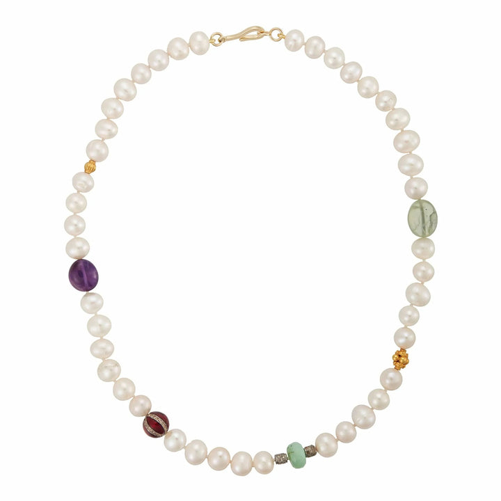 White Pearl Globe Beaded Necklace 82 (45cm) - Globetrotter - Ileana Makri