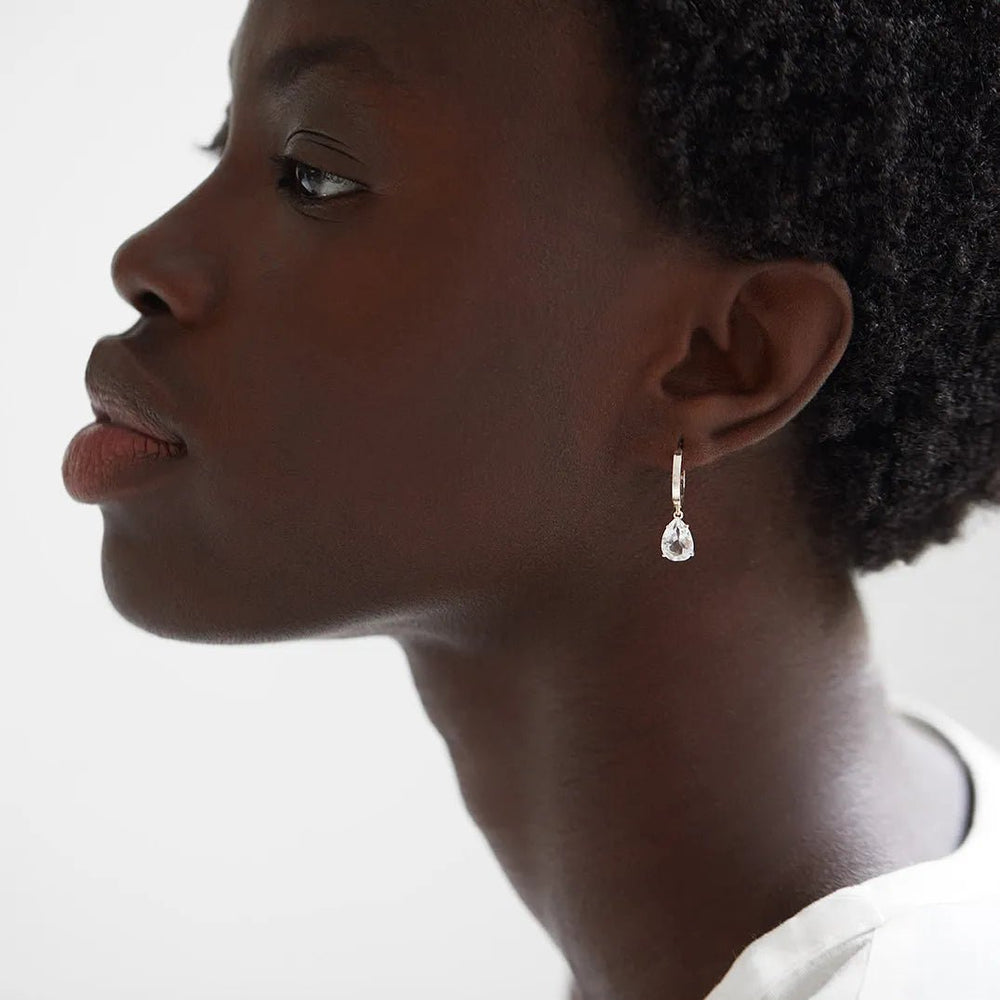 White Topaz Pear Drop Hoops SLV - Eye M Core - Ileana Makri
