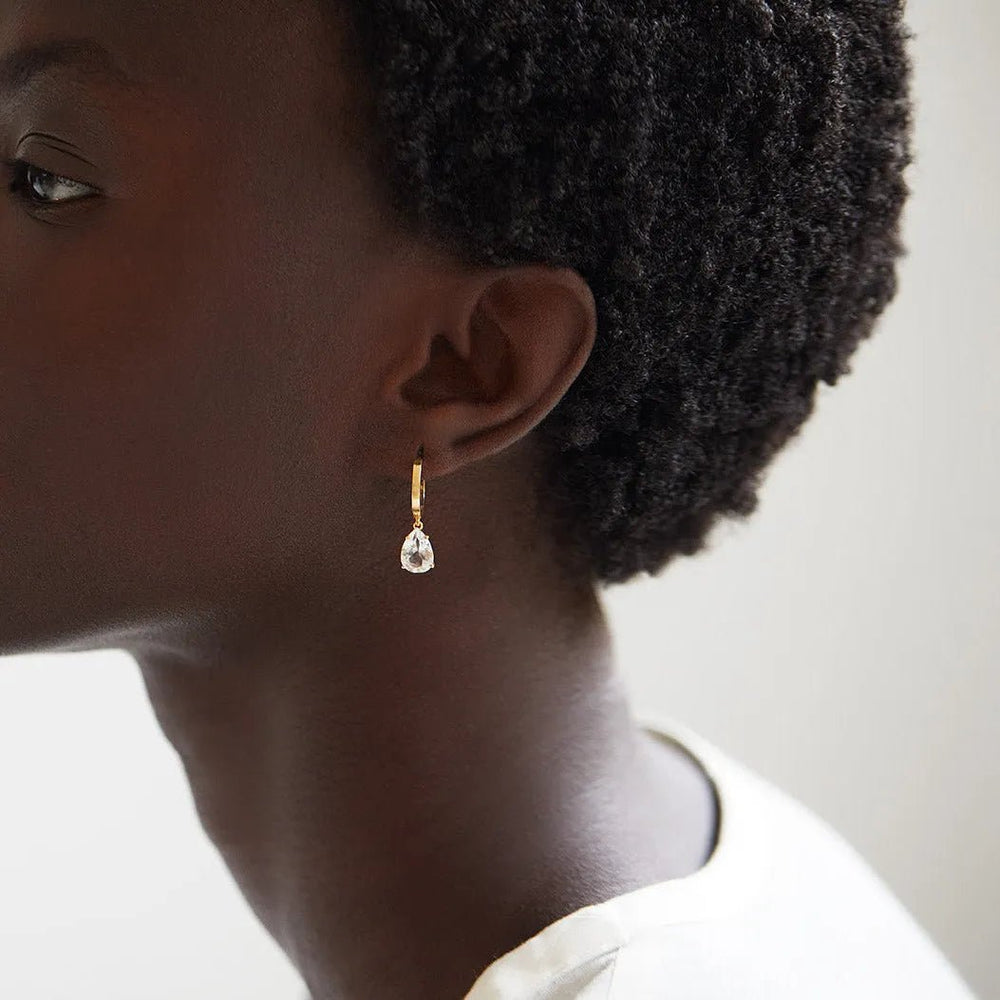 White Topaz Pear Drop Hoops YP - Eye M Core - Ileana Makri