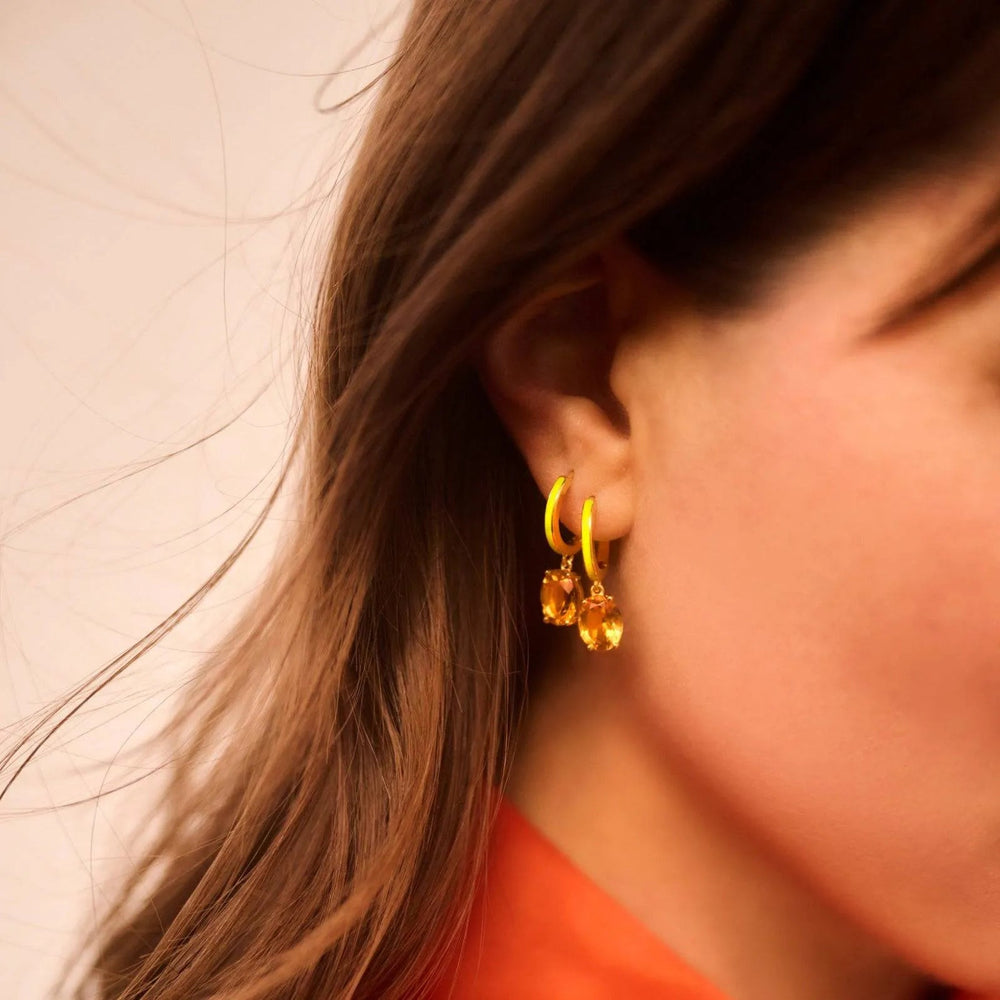 Yellow Enamel & Citrine Hoops - Eye M Neon Rocks - Ileana Makri