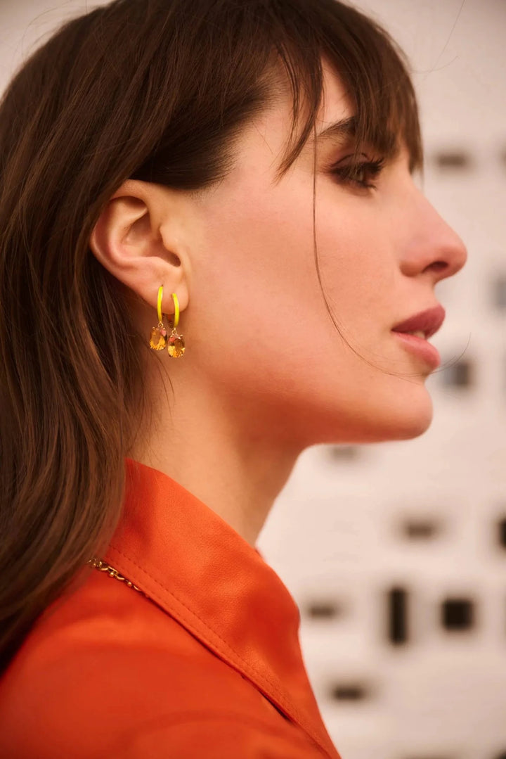 Yellow Enamel & Citrine Hoops - Eye M Neon Rocks - Ileana Makri