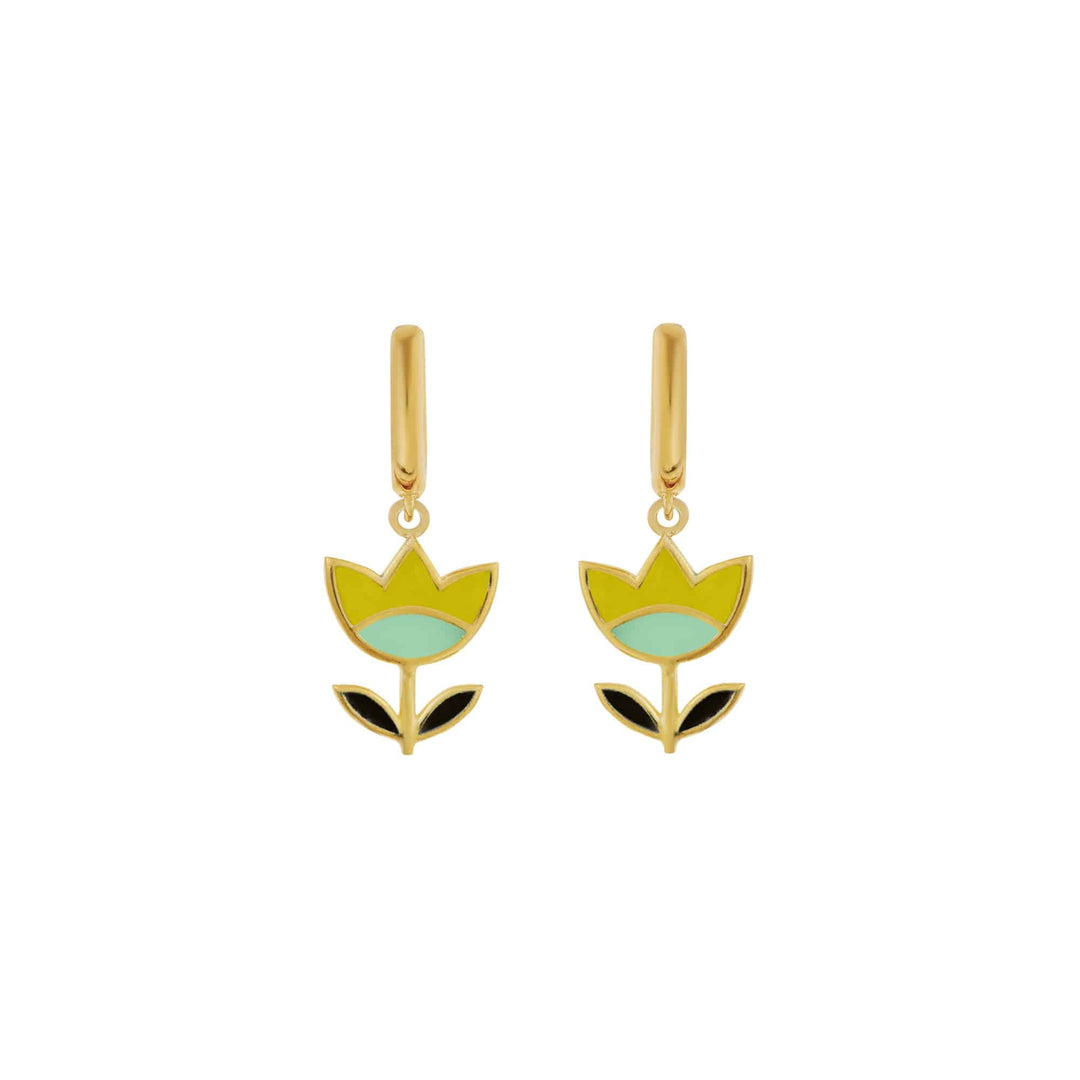 Yellow Happy Flower Midi Hoop Earrings - Eye M Flower Power - Ileana Makri