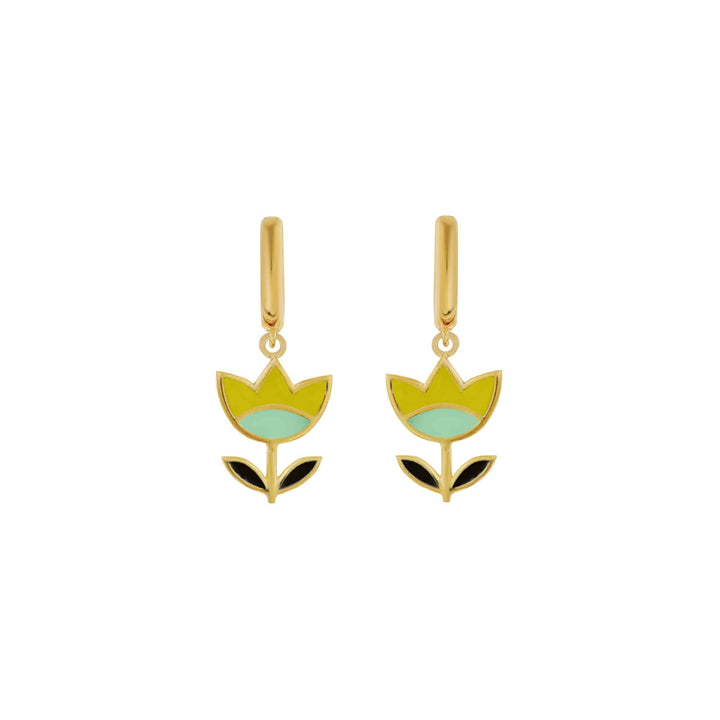 Yellow Happy Flower Midi Hoop Earrings - Eye M Flower Power - Ileana Makri